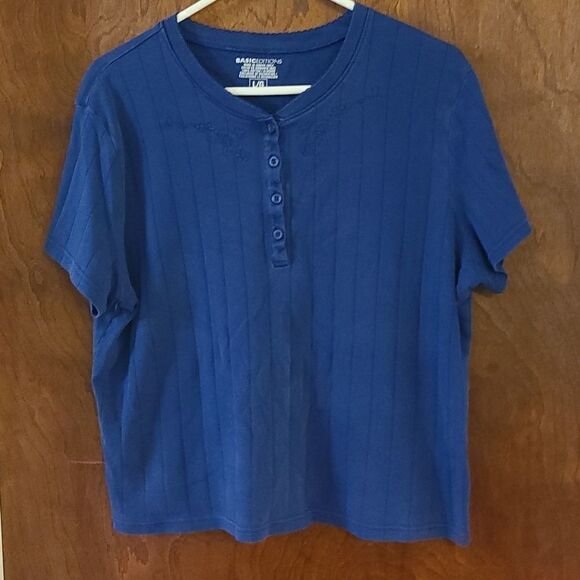Large Basic Editions Blue Short Sleeve Top - Picture 1 of 5